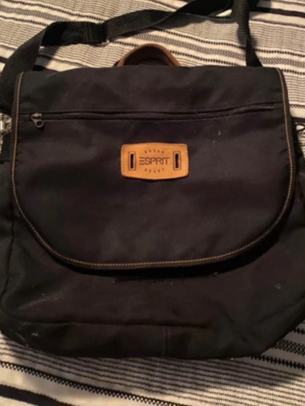 Esprit Black Messenger Bag with Tan Logo Patch